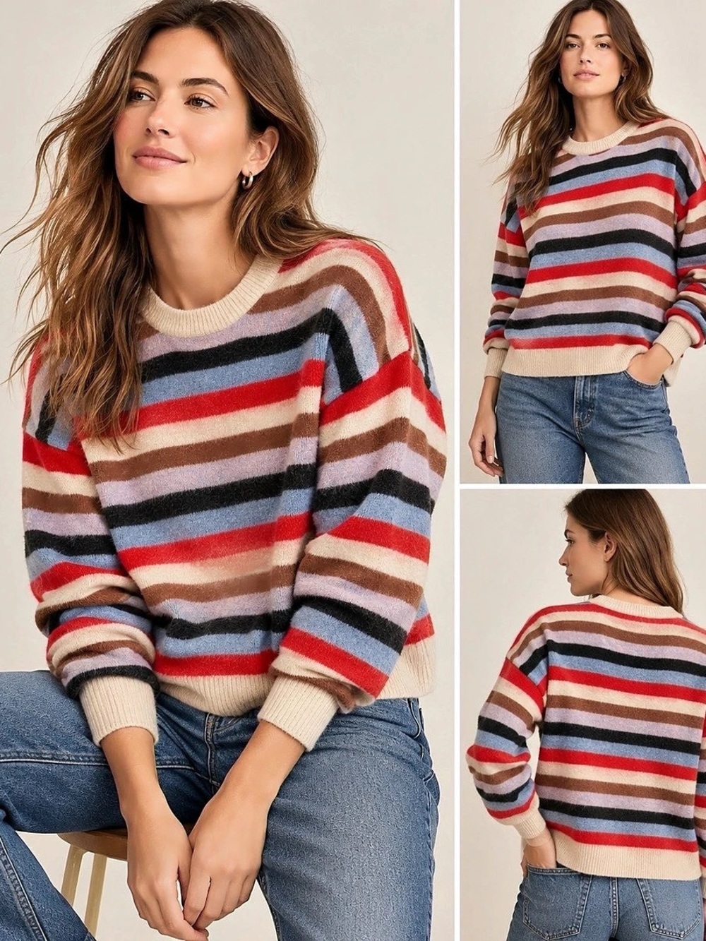Madewell Multicolor Striped Merino Wool Alpaca Sweater M Oversized EUC